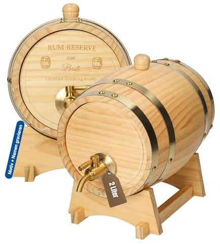Personalisiertes Whiskey Holzfass 2L - Weinfass mit Zapfhahn, Beutel & Bock | Zapfhahn, Bock, Beutel, dekorativ, Whisky, Wein, Schnaps, Bar, Dekoration, 2 Liter, Holz, Dekoration, rustikal, Lagerung