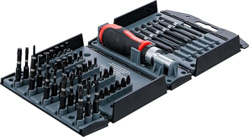 BGS Diy 90106 | Torsions-Bit-Satz | Ratschen-Drehgriff | 52-tlg. | PH/PZ/Innensechskant | T-Profil (für Torx) | T-Profil (für Torx) mit Bohrung | 1/4 Außensechskant | umschaltbar rechts/links