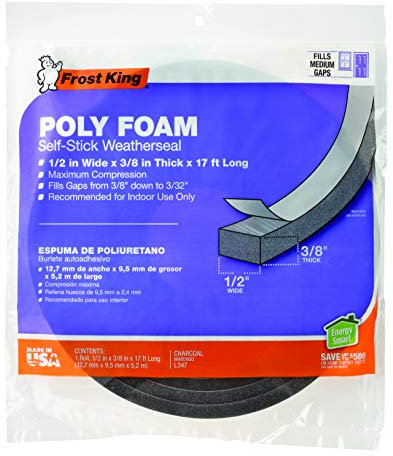 Frost King L347 Selbstklebendes offenzelliges Klebeband, 4,5 m L x 1,2 cm B x 1,9 cm T, Polyschaum, Anthrazit, 3/8 W, 1/4 T