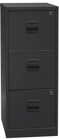 Bisley Home Hängeregistraturschrank PFA, 3 HR-Schubladen, Metall, 633 Schwarz, 40 x 41.3 x 101.5 cm