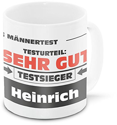 Namens-Tasse Heinrich mit Motiv Stiftung Männertest, weiss | Freundschafts-Tasse - Namens-Tasse