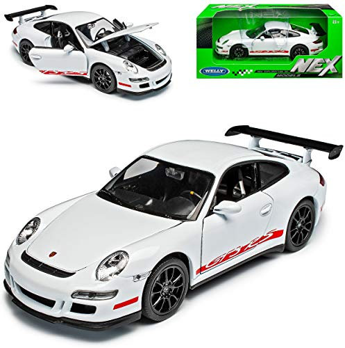 Welly Porsche 911 997 GT3 RS Weiss mit Rot 2004-2011 1/24 Modell Auto