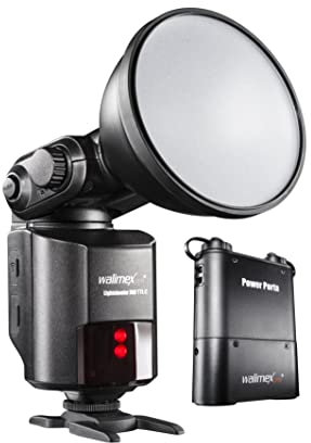 Walimex Pro Light Shooter 360 TTL Blitzgerät für Canon (inklusiv Blitzröhre, Reflektor, Diffusor, Tasche, 1x Power Porta, Verbindungskabel, Tragegurt, Netzladegerät) schwarz
