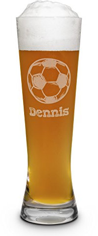 printplanet® Weizenglas mit Namen Dennis graviert - Leonardo® Weißbierglas mit Gravur - Design Fußball