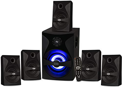 Acoustic Audio by Goldwood AA5400 - Juego de Sistema de Sonido Envolvente para Cine en casa con subwoofer, 5 Altavoces satélite con Cable, Pantalla LED y Control Remoto, Color Negro