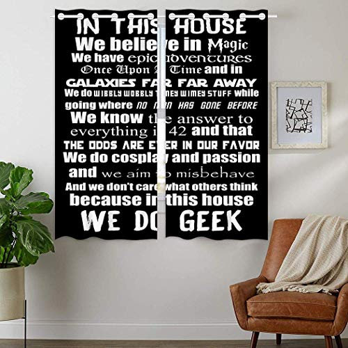 YISUMEI - Vorhang Blcikdicht - Schwarz in diesem Haus Machen wir Geek - 160 x 110 cm 2er Set Gardinen mit Ösen für Schlafzimmer Wohnzimmer