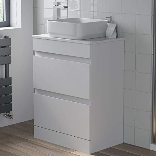 Artis 600mm Bathroom Vanity Unit Floor Standing Countertop Square Basin Gloss White