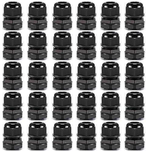 Gebildet Cable Gland, PG11 Plastic IP68 Waterproof Adjustable 5.0-10mm Cable Gland Joint with Gaskets, M18*1.5 Wire Connector, Wire Protector (Pack of 30, Black)