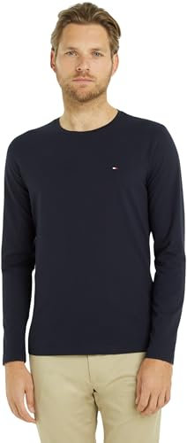 Tommy Hilfiger Herren Langarmshirt Stretch Slim Fit Baumwolle, Blau (Desert Sky), M
