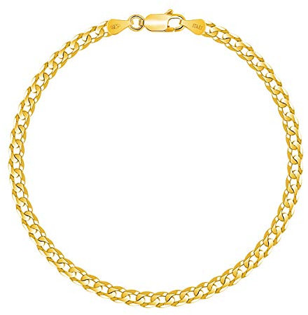 PLANETYS - Flache Panzerkette Diamantiert Armband 925 Sterling Silber 18K Vergoldet - 3.3 mm Breite