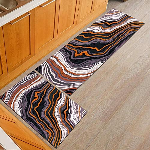 Treer Küchenmatte rutschfest Fußabtreter Fußmatte, Abstrakte Kunst Muster Rechteckig Praktische Modern rutschfest Badvorleger Schmutzfangmatte Duschvorleger (40x60cm,Orange)