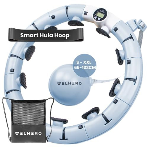 WELHERO® Smart Hula-Hoop Reifen Erwachsene & Anfänger - Einstellbare Größe 66-121cm XXL - Hullahub Reifen mit Ball für Training mit Spaß - Mit Gewicht, Zähler, Noppen, Tasche und Fitnessband