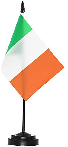 ANLEY Ireland Deluxe Desk Flag Set - 6 x 4 Inch Miniature Irish Desktop Flag with 12 Solid Pole - Vivid Color and Fade Resistant - Black Base and Spear Top