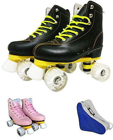 DLLY Rollschuhe Für Männer/Frauen/Kinder,Zweireihige Roller Skate,Geeignet Für Mädchen/Jungen Jeden Alters,Skaten Im Innen- Und Außenbereich,Sport,Fitness,Multifunktions Skating-Schuhe,Schwarz,43