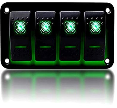 KAOLALI 4-Gang-Kippschalter, Ein-Aus, IP65, wasserdicht, 12 V, 24 V, LED-Wippschalter, Panel für Boot, Wohnmobil, Auto, Fahrzeuge, LKW, Anhänger, Yacht (grün)