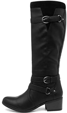 Lilley Womens Black Heeled Buckle Knee High Boot