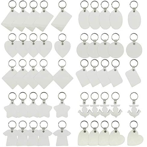 Allazone 50 Pz Sublimazione Ciondoli Vuoti, 10 Stile Sublimazione Portachiavi Vuoto Portachiavistampa 2 Lati Sublimazione Portachiavi Vuoto MDF, Forniture Artigianali Fai da Te