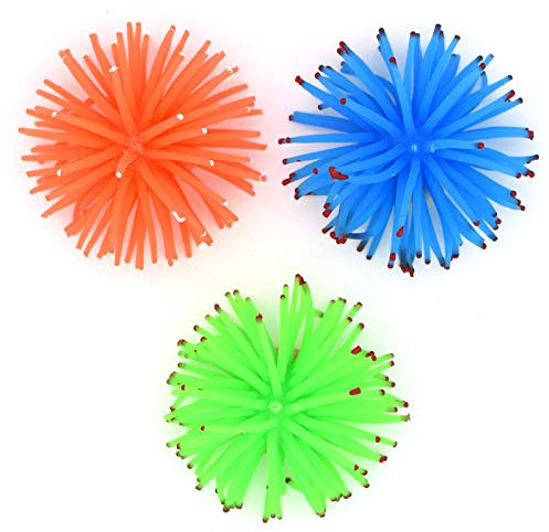 YMWALK Aquarium Ornament Dekoration, 3 Stück Weichkoralle Künstliche Seeigel Ball Anemone Ornament Aquarium Dekoration (Grün, Orange und Blau)