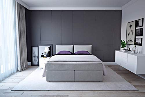 Betten Jumbo Noble Boxspringbett (H2 Grau, 160 x 200 cm mit Bettkasten + V2 Topper)