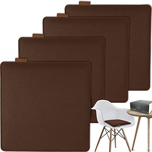 MAHEWA® Sitzkissen rund aus Filz Ø 35cm - 4er Set Waschbare Stuhlkissen passend für Retro Stühle - Stuhl Sitzpolster Sitzauflage (Braun, 4er Set eckig)