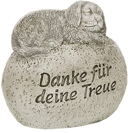 Grabdeko Hund auf Stein Danke für Deine Treue Trauerstein Grabschmuck Grabstein