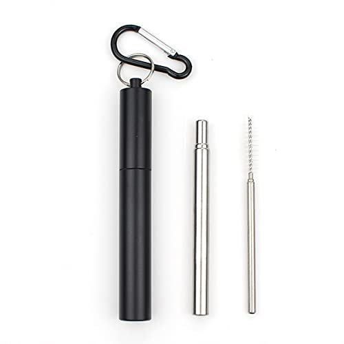 Paille Inox 10set Portable en acier inoxydable paille de boisson télescopique pour les voyages réutilisables de paille en métal pliable avec étui et brosse Paille Reutilisable (Color : Black Level)