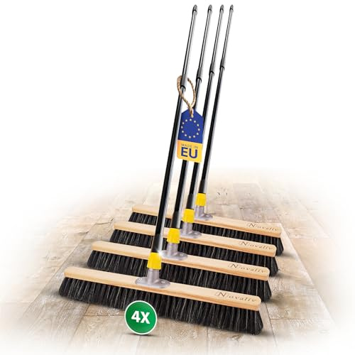 Novaliv 4X Saalbesen mit Rosshaar Mischung I 60cm mit ausziehbarem Stiel I weiche Borsten Kehrbesen Feinstaubbesen
