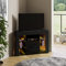 Panana Corner TV Stand Cabinet Sideboard With Glass Shelves And LED Lights (black)
