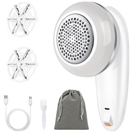 URAQT Fabric Shaver, Portable Electric Lint Remover, Powerful and Efficient Clothing Bobble Remover, Quick Potent Removal, Comes with a 6 Blade Replacement Head/USB Charging Cable/Cleaning Brush
