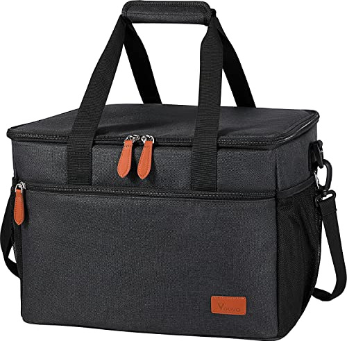 Voova Cooler Bag 40-Can (30L), Large Collapsible Cool Bag, Insulated Picnic Lunch Bag Box Soft Sided Wine Cooler Boxes, Leak-Proof Freezer Bag for Frozen Food/Camping/BBQ/Shopping/Golf-Black