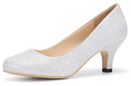 Damen-Pumps mit Absatz, Höhe 6 cm, Absatz, bequem, sexy, Pumps für Hochzeit, Abend, Arbeit, silber, 43 EU