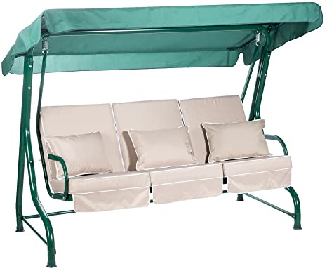 Alfresia Roma 3 Seater Garden Swing Seat with Adjustable Water-Resistant Canopy and Luxury Cushions, Heavy Duty Outdoor Patio Swing Seat Supporting up to 250 kg for Garden, Lawn or Decking