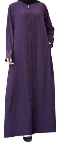 istanbul styles Damen-Abaya, Spitzenapplikation, langärmelig, bodenlang, Reißverschluss, bodenlang, Türkei, islamische Mode (DE/NL/SE/PL, Alphanumerisch, XXL, Regular, Regular, Lila)