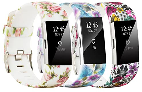 honecumi [3 Pack] Kompatibel mit Fitbit Charge 2 Armband für Damen Herren, Silikon Ersatzarmband Buntes Klassisch Verstellbares Sport Uhrenarmband Ersatz für Charge 2 Wechselbänder - Große Größe