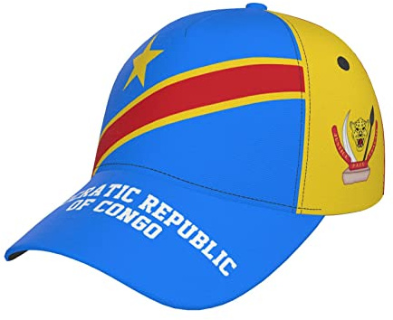 DABOYOZHZH Demokratische Republik Kongo Flagge Baseball Cap Volldruck Erwachsene Herren Hut Patriotismus Unterstützung Fußballkappen Schwarz, Schwarz, Einheitsgr��e