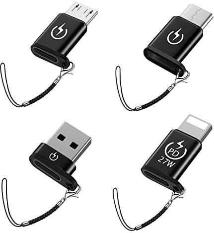 Adaptateur USB C vers Lig-hting, Adaptateur USB C vers Micro, USB mâle vers USB C Femelle, Compatible Type - C vers I-OS, [Pack de 4], Porte - clés de Transfert USB C Portable