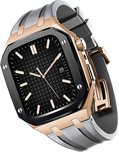 XNWKF Robusta cassa in acciaio inossidabile con cinturino in silicone, per Apple Watch S8 S7 45 mm per gli uomini, lunetta in metallo Mod Set caso, per IWatch S6 5 4 SE 44 mm accessori, 45mm, agata