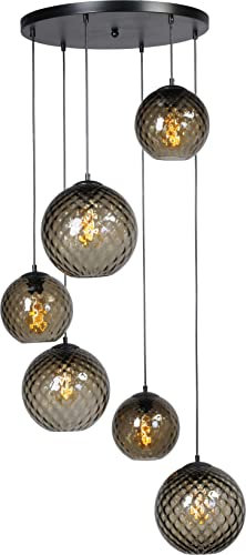 Licht-Erlebnisse Hängelampe Schwarz Metall Glas 6-flammig rund verstellbar bis 3,5 m E27 Pendelleuchte Esstisch