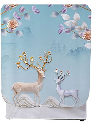 Odot Funda Lavadora Exterior Impermeable, Universal Cubierta para Lavadora y Secadora Carga Frontal, Funda de Protección Solar Antipolvo con Cremallera (Alce Dorado,M-Capacidad 8-9kg)