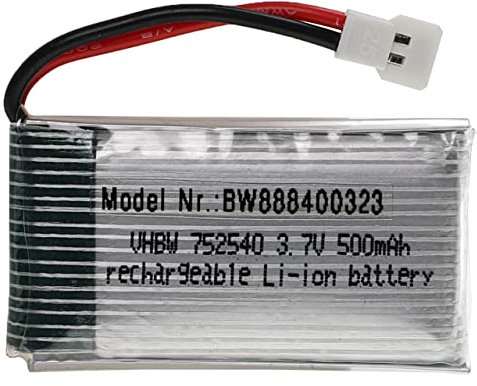 vhbw batteria con XH 2.54 2P per modellismo per es. macchine da corsa, elicotteri, aerei (500mAh, 3,7V, Li-Poly, 45 x 25 x 10 mm)