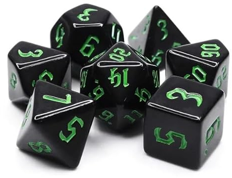 Dice4friends Würfelset Opaque: Chon drite Black/Green (7)