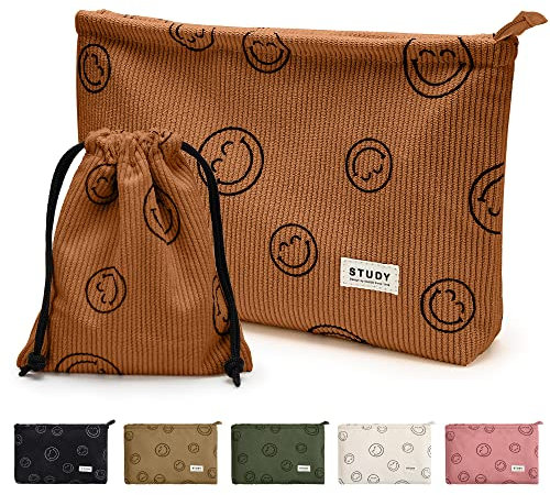 KALIDI Kosmetiktasche Damen Groß Schminktasche Cord Reise Kulturtasche 2 Pack Lächeln Make Up Tasche mit Reißverschluss für mädchen