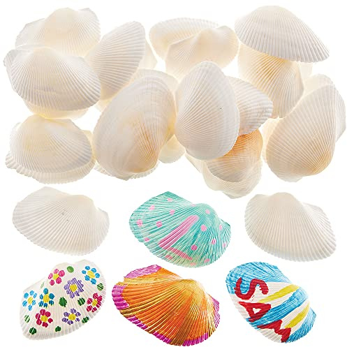 Baker Ross FX741 Natural Seaside Beach Scalloped Shells for Painting, Arts & Crafts, & Home DIY Decoration, 60mm, White, Pack of 30, Pieces