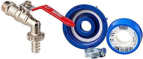 Grifo sencillo de metal de 1/2 con teflon y tapón para bidón de agua de 60 mm.