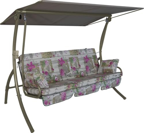 ANGERER Hollywoodschaukel Dream beige-grau-pink geblümt | Gartenschaukel Made in Germany, Schaukel zum Sitzen, Liegen und Entspannen, inklusive Bett-Funktion, einfache Montage