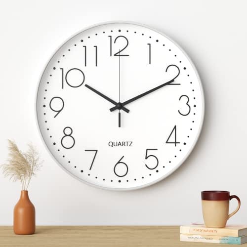 Mesybveo Wanduhr, 30 cm, leises Quarzwerk, modernes minimalistisches Design (weiße)