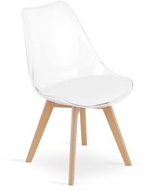 VBChome Silla transparente de comedor con cojín de piel sintética, silla de cocina, silla de salón, silla con respaldo, estructura de madera de haya, silla de polipropileno transparente