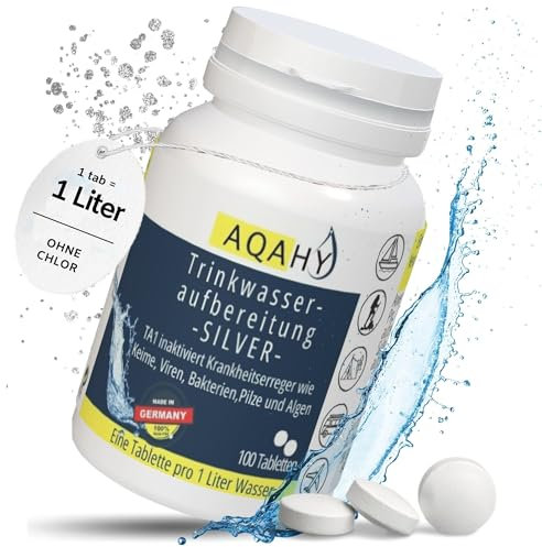 AQAHY Trinkwasseraufbereitung Silver ohne Chlor - Inaktiviert Keime, Viren und Bakterien - Silberionen für sicheres Trinkwasser | Camping, Wohnmobil, Outdoor