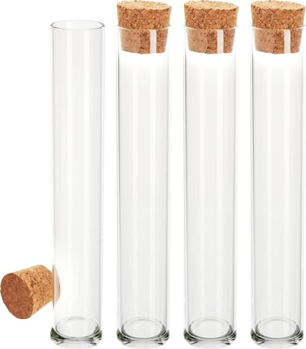 VBS Reagenzgläser mit Korken 4 Stück Glas Reagenzglas Set 8 Teile Durchmesser 2.1 cm Material Glas und Kork Ideal für Experimente und Dekoration