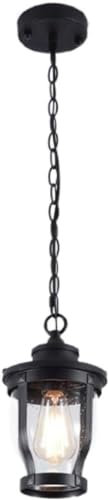 KIPPOT Suspension Lights,American Retro Small Chandelier Luminair, Black Wrought Iron Glass Chain Pendant Light Fixtures,Porch Bay Window Balcony Outdoor Gazebo Hanging Pendant Lamp